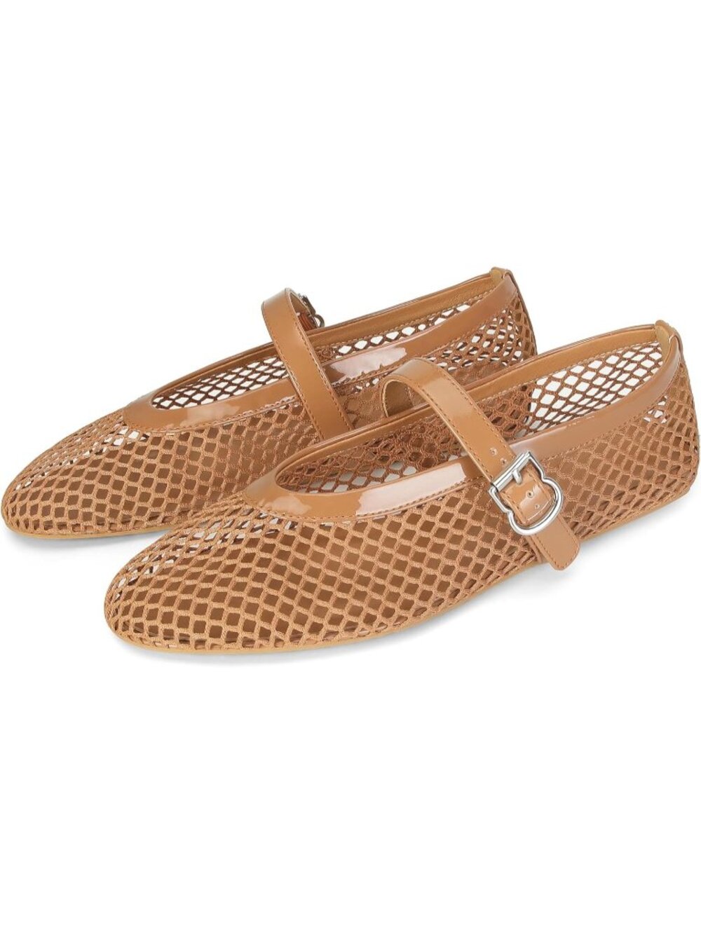 🆕Women's Light Brown Mesh Mary Jane Ballet Flats with Buckle Strap Casual